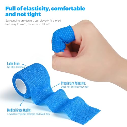 Self Adhesive Bandage Wrap 2" x 5 Yards (8 Rolls) Bitter Vet Wrap for Dogs No Chew - Medical Cohesive Bandage Wrap for Wound Care, Paw Care, First Aid, Vet Tape for Pet Cat Horses Birds (Blue)