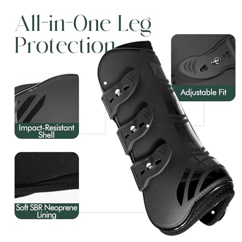 Tendon Boots for Horses, Set of 4, Shock-Absorbing Protective Horse Sport Boots for Jumping, Trail Riding & Equestrian Activities - size: Medium