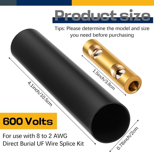 Relaxweex 2 Sets Underground Wire Splice Kit UF, Connector,8-2 Awg | in Wall Splice Kit Suit for Direct Burial Uf Wire Rated up to 600 Volts Include Connectors & Heat Shrink Tube - size: 8-2 Awg