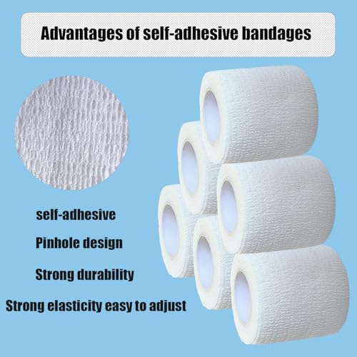 2 Inches Self Adhesive Bandage Wrap Bulk, 6 Pack, White - color: White