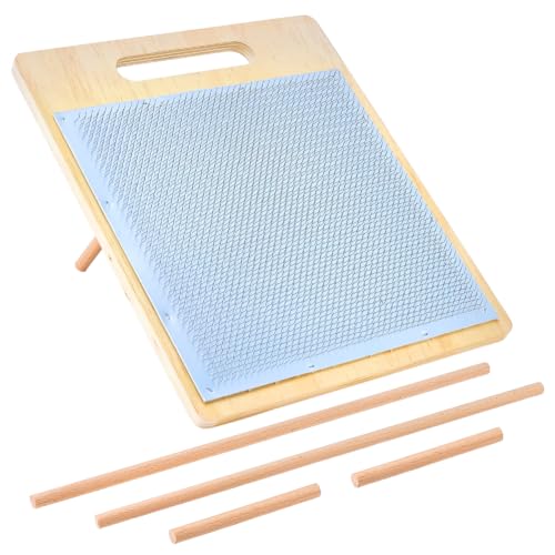WADORN Wool Blending Board Carding Brush Set, Wool Hand Carders with Board and 4Pcs 2 Sizes Wooden Craft Sticks for Professional Blending and Finishing Yarn Fibers DIY Felt Needle Art Craft Projects
