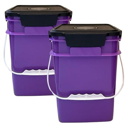House Naturals 4 Gallon Square Food Grade Plastic Bucket with Lid, Made in USA (Pack of 2) (Purple) - color: Purple