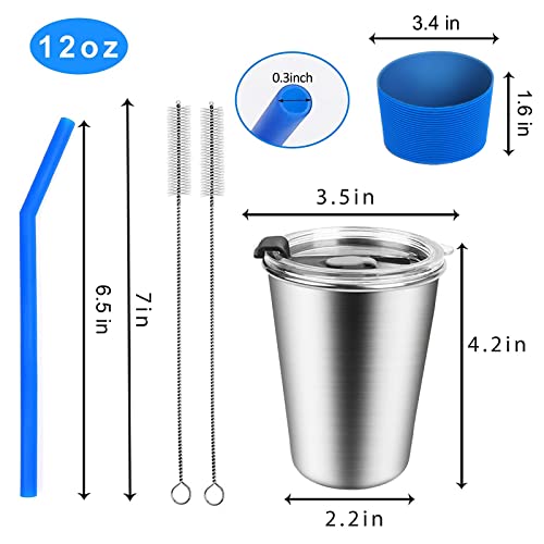 ShineMe Kids Cups with Straws and Lids, 12oz Spill Proof Toddle Straw Cups with Sleeves, Reusable Water Tumbler for Cold & Hot Drinks, Stainless Steel Sippy Cup 6 Pack - color: purple,red,yellow,blue,green,orange