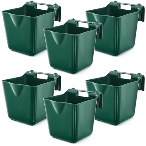 6 Pcs 15 Quart Plastic Hook Over Horse Feed Bucket for Stall Fence, Green - color: Green