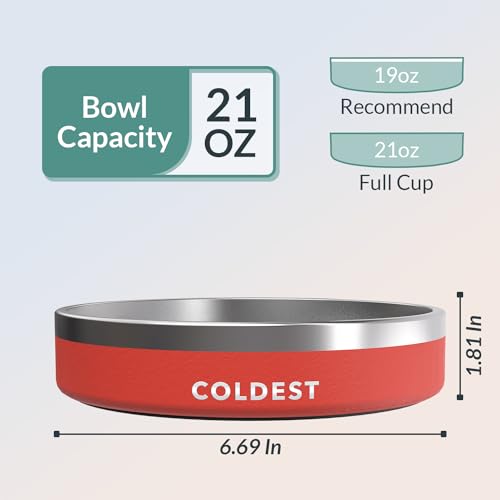 Coldest Dog Bowl - Anti Rust Metal, Non Slip, 3 Layers Insulated Stainless Steel Dog Bowls - Spill Proof & Heavy Duty - Water Bowl for Dogs, Cats & Pets, Dish Washer Safe (21 oz, Red) - color: Crimson Red, size: 21 oz