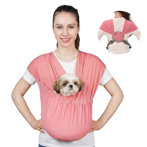 Supet Dog Sling Carrier for Small Pet, Adjustable Hands Free Front Backpack - color: Pink, size: Regular