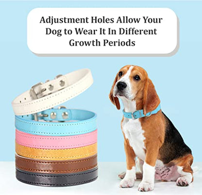 Puppy Collar for Litter Adjustable Leather ID Collars for Puppy Small Dog - size: L(Neck:14''~18'')