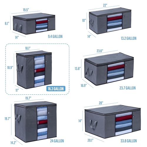 VENO 3 Pack Large Clothes Storage Bag w/Reinforced Handle 16 Gallon | Thick Container Bins Organizer for Blankets, Comforters, Bedding, Foldable w/ Sturdy Zipper, Clear Window(Tall 16.3 Gallon) - size: Tall, 16.3 Gallon, Set of 3