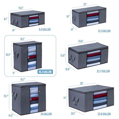 VENO 3 Pack Large Clothes Storage Bag w/Reinforced Handle 16 Gallon | Thick Container Bins Organizer for Blankets, Comforters, Bedding, Foldable w/ Sturdy Zipper, Clear Window(Tall 16.3 Gallon) - size: Tall, 16.3 Gallon, Set of 3