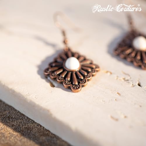 Montana West Rustic Couture's Western Concho Dangle Drop Earrings for Women - color: G-White
