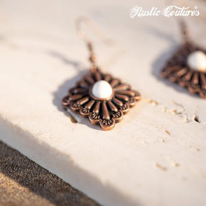 Montana West Rustic Couture's Western Concho Dangle Drop Earrings for Women - color: G-White