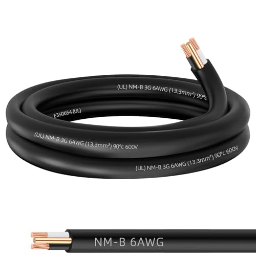 XMK NM-B 6/2 Wire with Ground,10FT 6/2 6 Gauge Wire Copper 6AWG 2 Conductor - size: 10ft, style: 6 AWG-2 Conductor w/ Ground