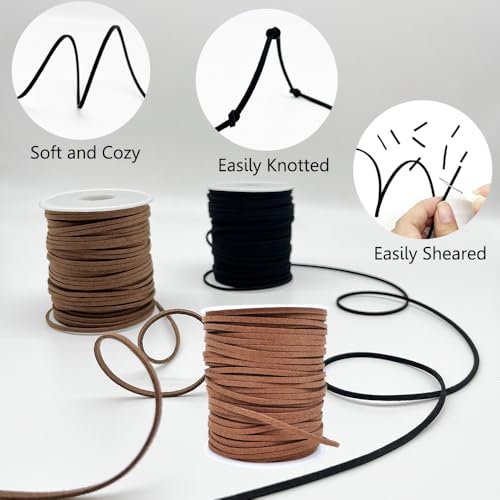 LUSTEMBER Leather String, Faux Leather Cord, Flat Suede Leather Lace for Necklaces, Bracelets, Jewelry Making, Tassels, Dream Catchers and Art Crafts - size: Light Brown
