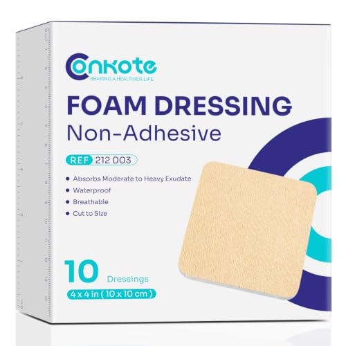 Conkote Foam Dressings Non-Adhesive Pads for Exudating Wounds 4"x4" 10 Pack | Highly Absorbent Waterproof Dressing for Wound Care, Ulcers, Post Op Trauma, Injuries, Burn - size: 4'' x 4''Non-Adhesive (10 Dressings)