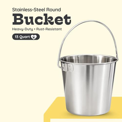 13 quart Heavy Duty Stainless Steel Round Bucket with Handle | 3.25 gal Sturdy Food & Water for XXL Dogs Goats sheep Horse & Livestock | Fits kennel Crate Cage Farm | Hanging Utility Pail - size: 13 Quarts