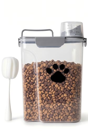 5-7Lbs Dog Cat Food Storage Container with cleaning brush - color: 6QT-Grey