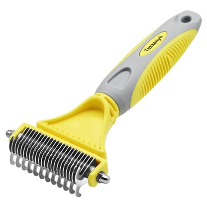 Professional Dog Brush for Shedding, Undercoat Rake for Medium and Long Haired & Double Coated Dogs, Double Sided Design with 12+23 Blades
