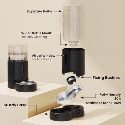 CZPET Dog Water Bowl Dispenser 5L, Wider Mouth Gravity Refilling (Black) - color: Black, size: 5L