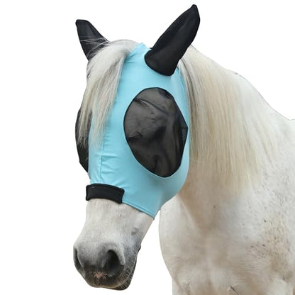 Stretchy Horse Fly Mask with Ears, Large Eye Space Paleblue Pony - color: Pale Blue, size: Pony
