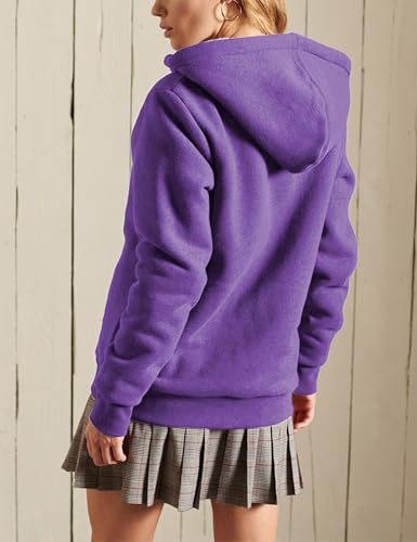 Women’s Casual Full Zip Up Sherpa Lined Hoodie Sweatshirt Jacket Coat - color: Darkpurple, size: X-Small