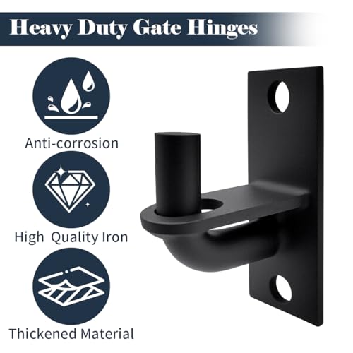 Heavy Duty Wall Mount Gate Hinge - Adjustable Fence Gate Hinges with 5/8 Hinge Pin for Chain Link Gates, Rust-Resistant Steel Design (Black, 2 Pack) - color: Black, size: 2 Pack