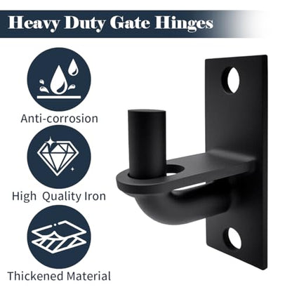 Heavy Duty Wall Mount Gate Hinge - Adjustable Fence Gate Hinges with 5/8 Hinge Pin for Chain Link Gates, Rust-Resistant Steel Design (Black, 2 Pack) - color: Black, size: 2 Pack