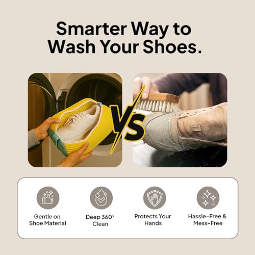 Shoe Washing Bag for Laundry Machine – Heavy-Duty Sneaker Laundry Bag Protector with Thick Microfiber Cushion, Zipper Cover & Mesh Sides – Shoe Cleaner Bag for Washer & Dryer (Yellow) - color: Yellow