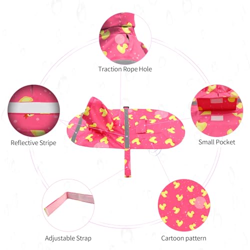 NACOCO Large Dog Raincoat Adjustable - Pet Rubber Ducks Yellow Water Proof Clothes Lightweight Rain Jacket Poncho Hoodies with Strip Reflective Pink (Pink M, Yellow Duck) - color: Pink Duck, size: Medium (Pack of 1)
