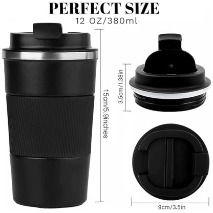 Insulated Travel Coffee Mug, Stainless Steel Coffee Cup with Leakproof Lid - color: Black, size: 12 Ounces