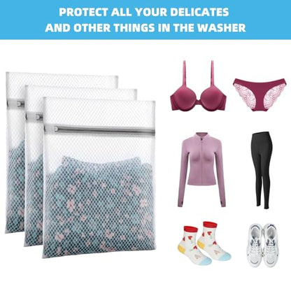Honeycomb Mesh Laundry Bags for Delicates - 12x16 Inches Medium Washing Bags for Bras, Lingerie, Socks, Baby Clothes - Gentle Wash Protection with Zipper Closure (6)