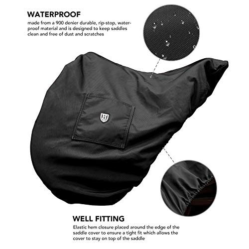 Harrison Howard Premium English Saddle Cover, Waterproof & Breathable Fleece-Lined Protective Saddle Cover - color: Mars Black, size: GP/CC-One Size