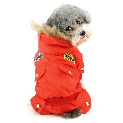 ZUNEA Dog Snowsuit Waterproof for Small Dogs Winter Puppy Coat, Red, L - color: Red, size: L