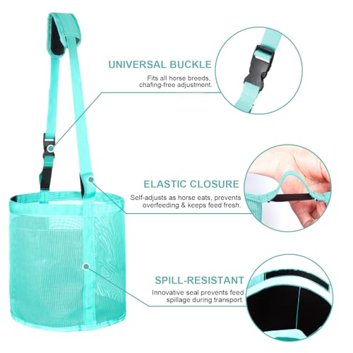 Heavy Duty Durable Waterproof Horse Feed Bag with Adjustable Strap - color: Mint Green