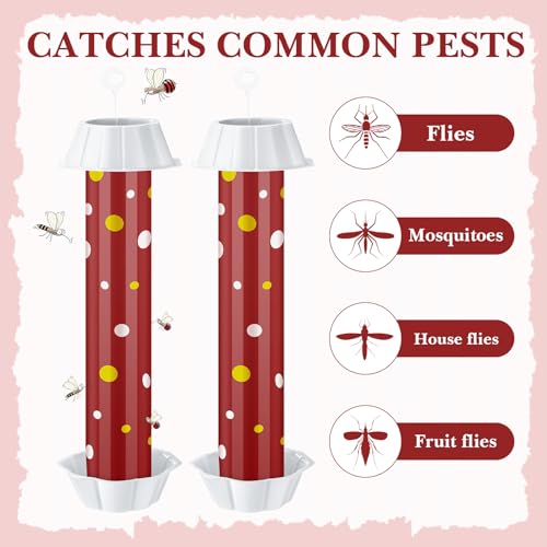 12 Pcs Sticky Fly Trap Fly Stick Indoor Outdoor Long Lasting Adhesive Fly Catcher with Hanging Hook for Wasps Gnats Bugs Insects Moths Fruit Flies Mosquitoes Spiders Fleas (Red, White) - color: Red, White