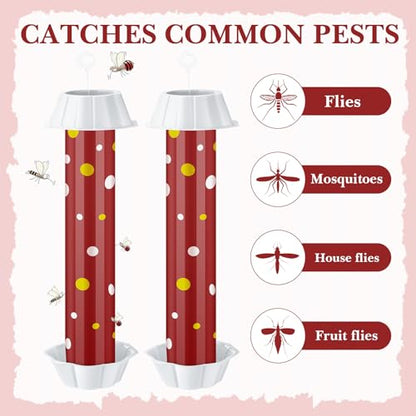 12 Pcs Sticky Fly Trap Fly Stick Indoor Outdoor Long Lasting Adhesive Fly Catcher with Hanging Hook for Wasps Gnats Bugs Insects Moths Fruit Flies Mosquitoes Spiders Fleas (Red, White) - color: Red, White