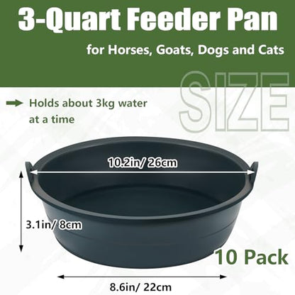 Sadnyy 10 Pcs Feed Pan 0.75 Gallon/3 Quart Utility Horse Feed Bucket Livestock Feeder Tubs Ox Tendon Bowl for Horses Dog Cats Goats Chicken Dust Bath - size: 0.75 Gallon/3 Quart