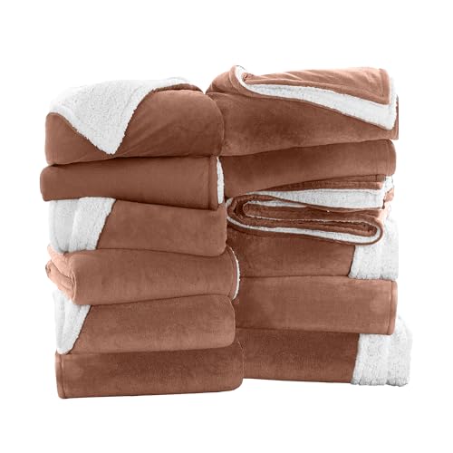 IR Imperial Rooms 12 Pack Bulk Twin Sherpa Blankets 60x80 Camel - color: Camel, size: Twin/Twin XL (Pack of 12)