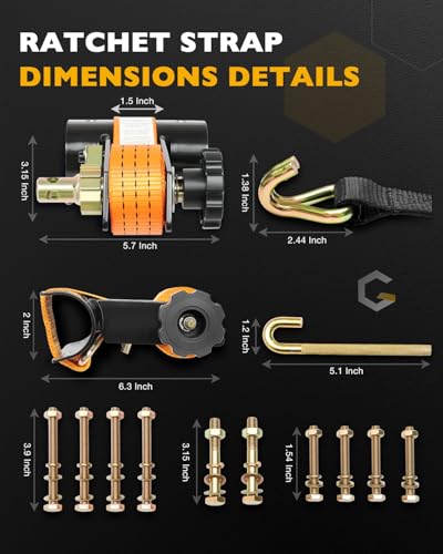 Rack Ratchet Straps, Ladder Rack Straps, Truck/Lumber/Pipe/Roof Rack Straps - color: Orange (2 pcs), size: Black Round Tube