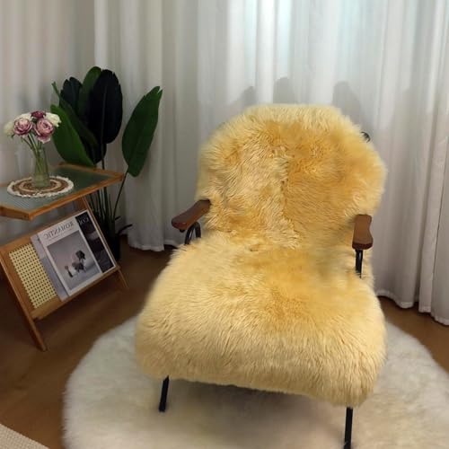 Luxury Beauty Genuine Sheepskin Rug Natural Wool Fluffy Rug|2*3 FT | Yellow Sheepskin Area Rug Warm In Winter,Cool In Summer For Living Room Bedroom Study Meeting Room Premium Fur Rug - color: Yellow, size: 2' x 3' (sheepskin)