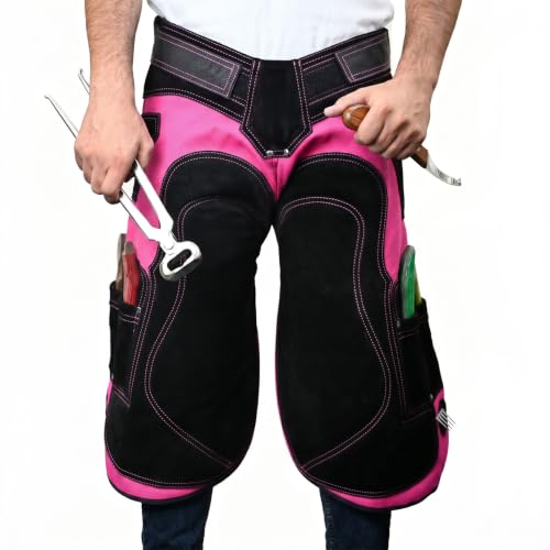 Farrier Apron Cowhide Leather Hoof Trimming Chaps - color: Pink - Black, size: 65cm - 25inch