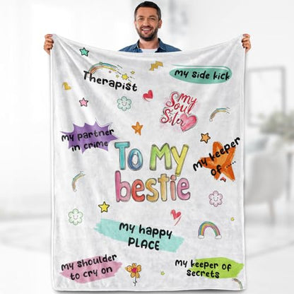 Bestie Blanket Gifts for Women Girls to My Bestie Unique Friend Best Friendship Sister Soft Throws Cozy Bed Couch Plush Birthday Christmas Lightweight Blanket 50"x60" - color: Bestie, size: 50"x60"