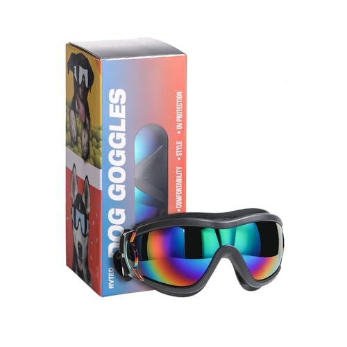 Dog Sunglasses Dog Goggles, UV Wind Dust Fog Protection Pet Glasses Eye Wear with Adjustable Strap for Medium or Large Size (Laser)