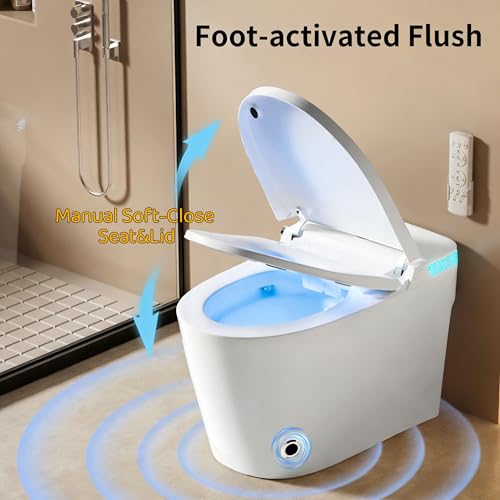 Smart Toilet with Bidet Heated Seat Dual Auto Flush Manual Seat & Lid | Child Mode Warm Water Wash Air Dry Tankless Electric One Piece Toilet for Bathroom with Siphon Dual Flush 0.8/1.2 GPF - color: Cream White