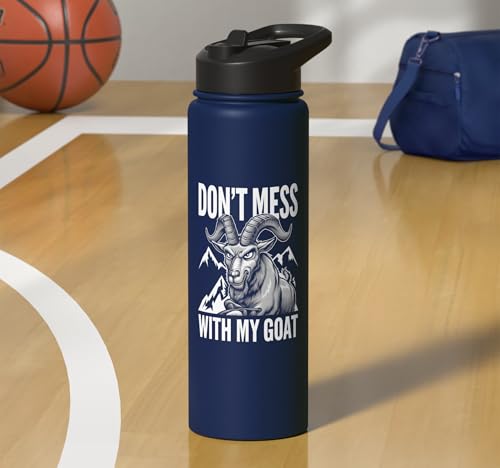 Don´t Mess With My Goat Cute Coat Pygmy Goat Farmer Stainless Steel Insulated Water Bottle - color: Navy Blue