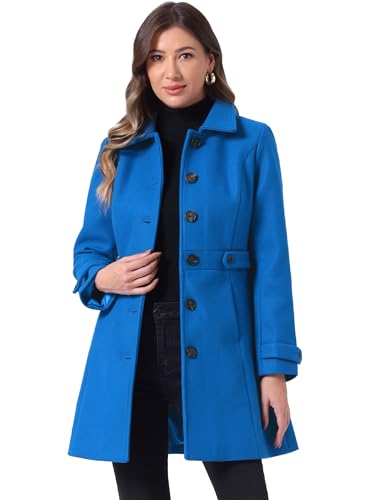 Allegra K Women's Winter Classic Overcoat with Pockets Single Breasted Coat - color: Blue, size: Small