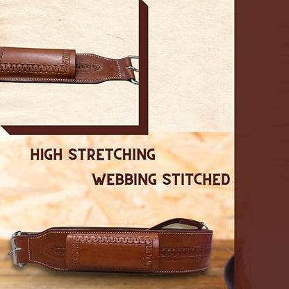 Hulara Western Carved Leather Rear Flank Back Saddle Girth Cinch Belt with Bucking Strap Comfytack |Premium Flank Cinch Belt Leather Horse Girth - color: Brown- Zig Zag