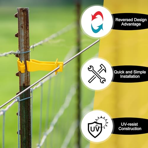 Outus 50pcs Reversed Extender Electric Fence TPost Insulators Snap, Yellow - color: Yellow