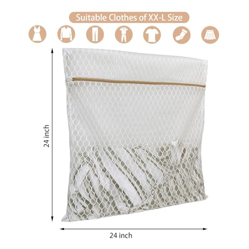 2 Pack Laundry Bag, Durable Big Honeycomb Mesh Laundry Bags Suitable for Delicate Clothes Washing 24 x 24 Inches (2 XX-Large) - color: 2 XX-L White
