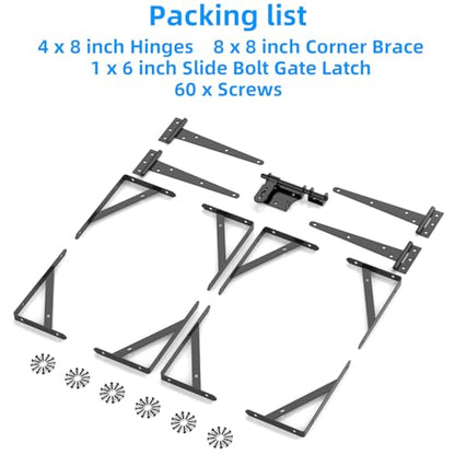 Fence Gate Frame Kit with 8 inch Hinges, Includes 8PCS Corner Brace BracketsGate Hardware kit for Wood Fence, Shed Doors, (2 Sets 8 inch Wooden Fence Gate) - size: 2 Sets 8 inch Wooden Fence Gate