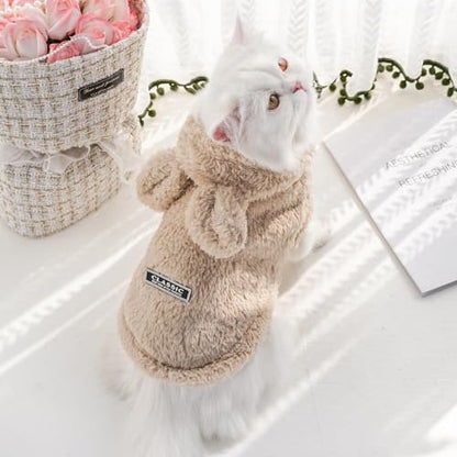 Selena Cat Bunny Ears Costume Cute Dog Kitten Hoodies Sweater Rabbit Ears Puppy Pet Apparel (Medium,Beige) - color: Beige, size: Medium